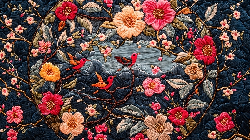 高清大图下载【趣麦麦图】精美刺绣花鸟图