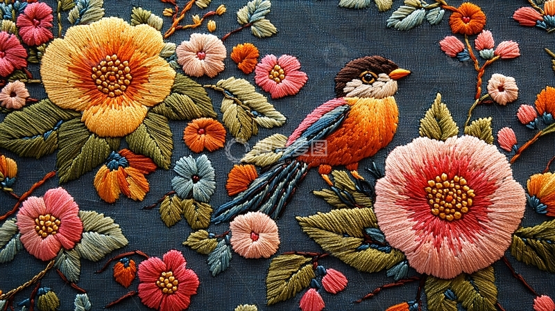 高清大图下载【趣麦麦图】精美刺绣花鸟图