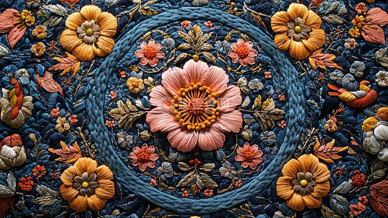 高清大图下载【趣麦麦图】立体花卉刺绣图案