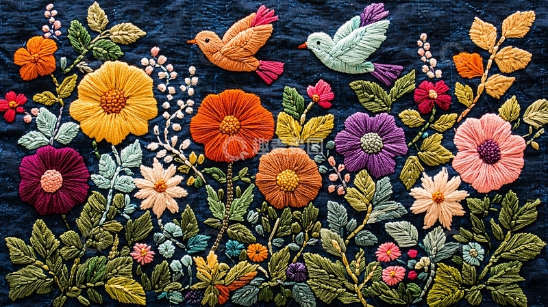 高清大图下载【趣麦麦图】绣花鸟语花香
