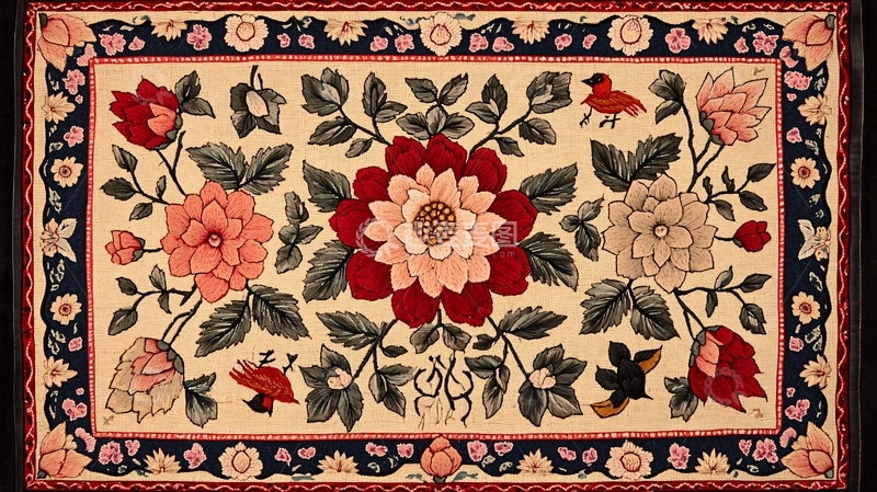 高清大图下载【趣麦麦图】精美花鸟图案地毯