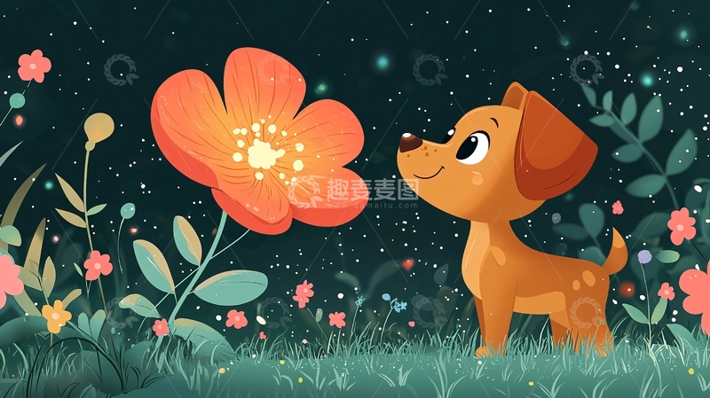 高清大图下载【趣麦麦图】小狗看花