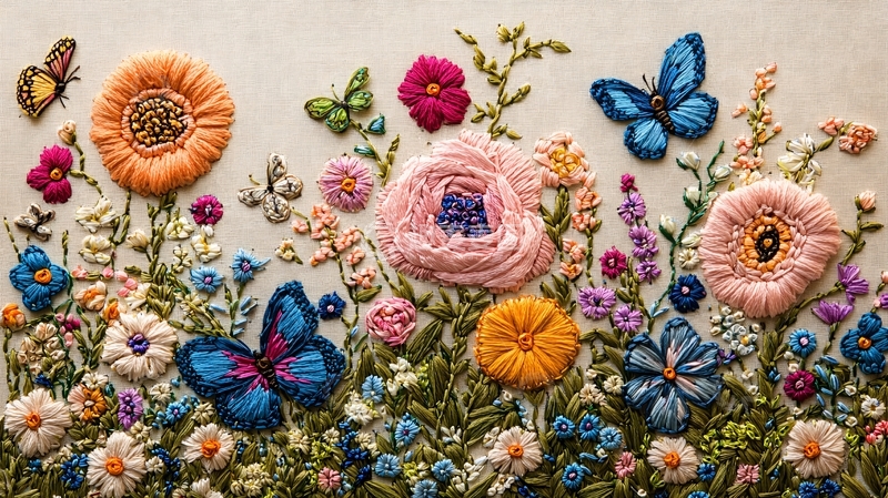高清大图下载【趣麦麦图】色彩鲜艳的刺绣花卉图案