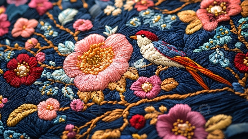 高清大图下载【趣麦麦图】精美刺绣花鸟图