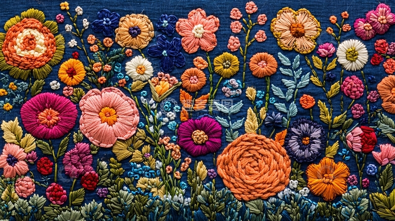 高清大图下载【趣麦麦图】多彩刺绣花卉图案