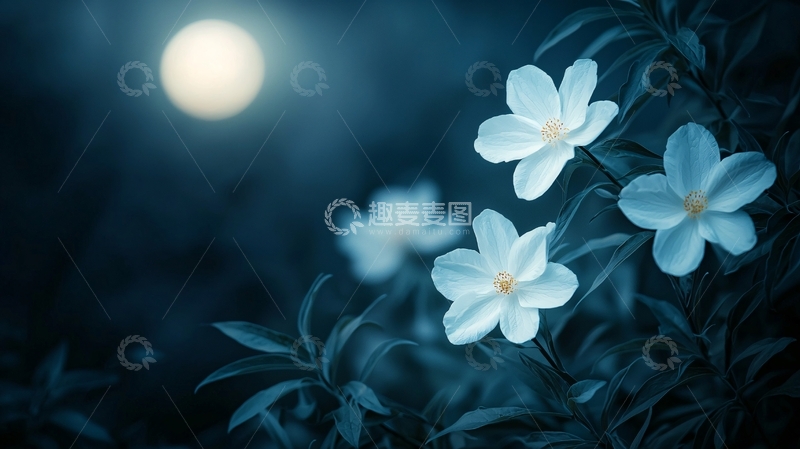 高清大图下载【趣麦麦图】月光下盛开的白色花朵