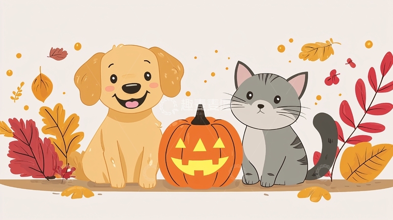 高清大图下载【趣麦麦图】可爱猫咪狗狗南瓜秋季