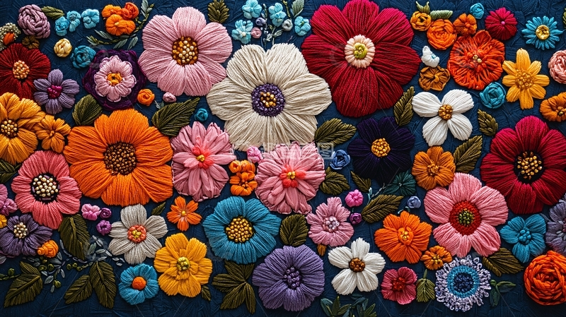 高清大图下载【趣麦麦图】彩色绣花布艺