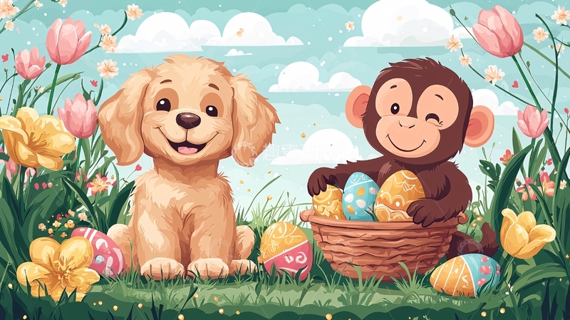 高清大图下载【趣麦麦图】金毛犬和猴子彩蛋图
