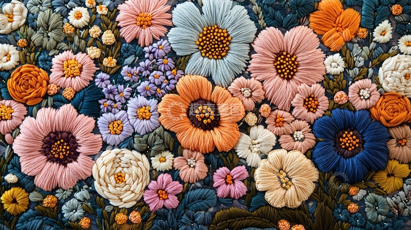 高清大图下载【趣麦麦图】立体刺绣花卉图案