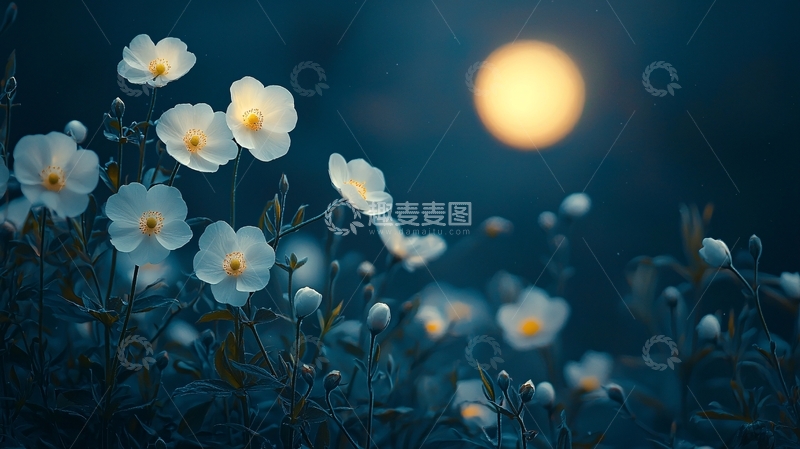 高清大图下载【趣麦麦图】月光下盛开的白花