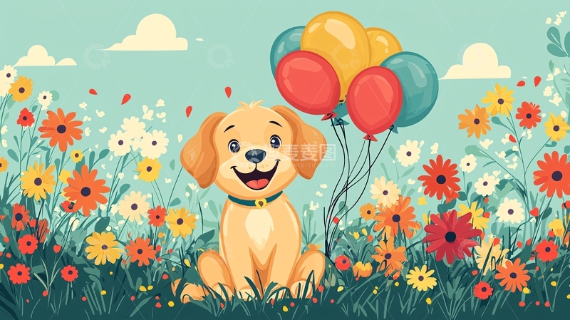 高清大图下载【趣麦麦图】卡通金毛犬