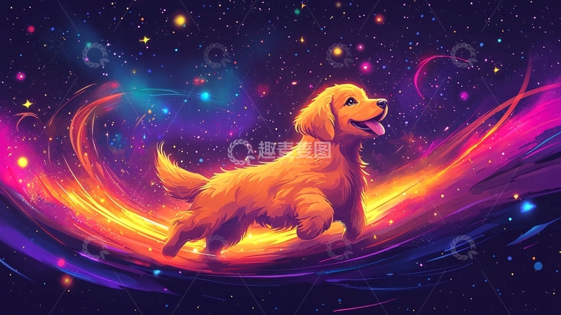 高清大图下载【趣麦麦图】宇宙金毛犬