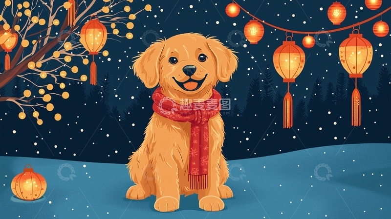 高清大图下载【趣麦麦图】金毛犬新年贺卡