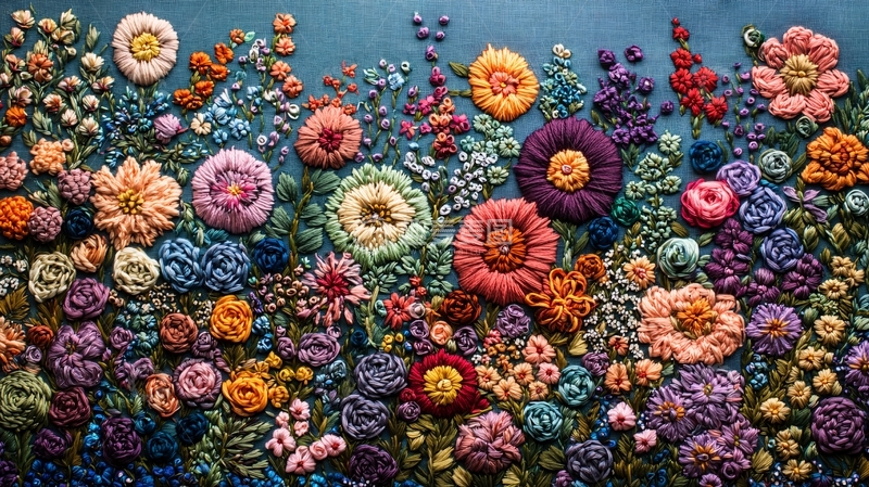 高清大图下载【趣麦麦图】色彩丰富的刺绣花朵