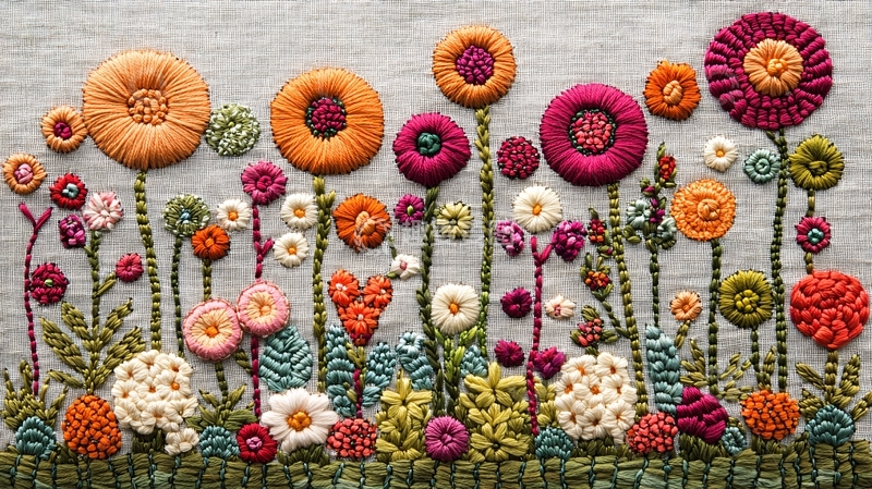 高清大图下载【趣麦麦图】刺绣花卉图案