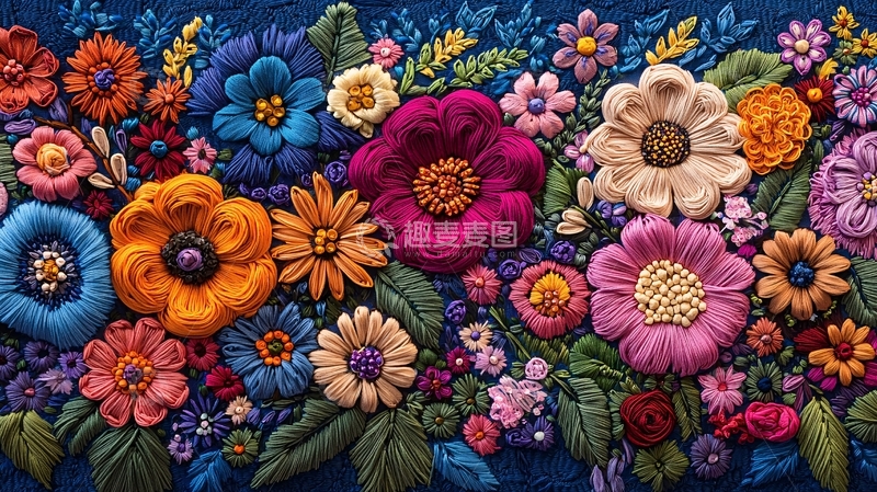 高清大图下载【趣麦麦图】彩色立体花卉刺绣
