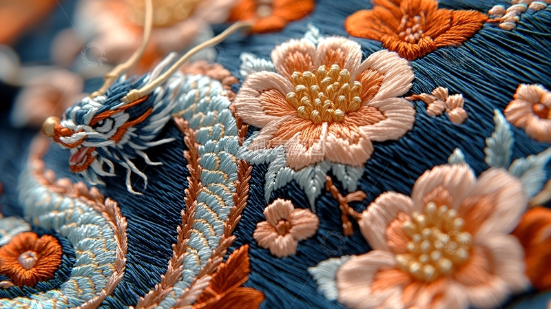 高清大图下载【趣麦麦图】精美刺绣龙纹花卉图案