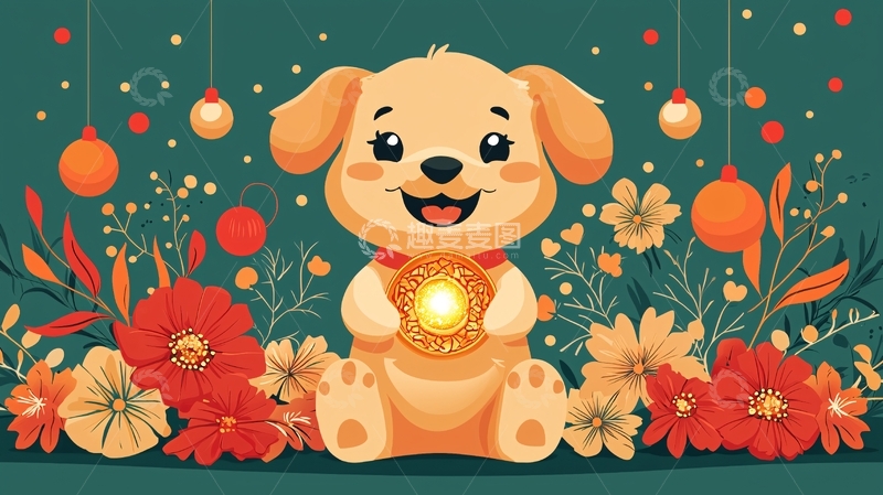 高清大图下载【趣麦麦图】可爱卡通金毛犬