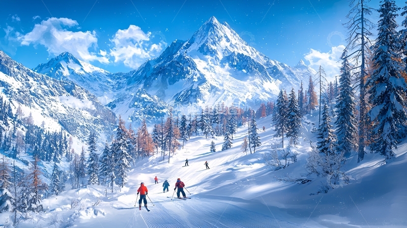 高清大图下载【趣麦麦图】雪山滑雪胜景