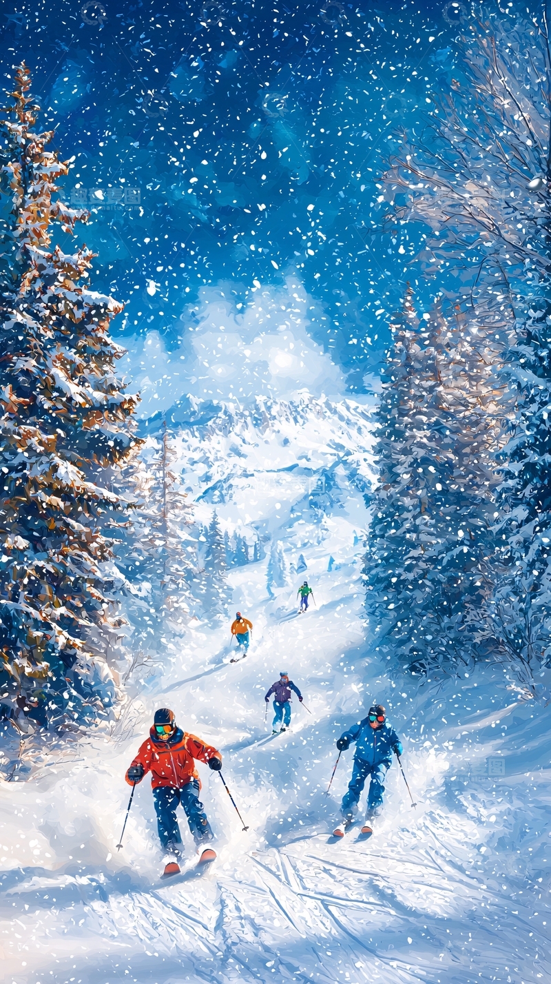 高清大图下载【趣麦麦图】雪山滑雪