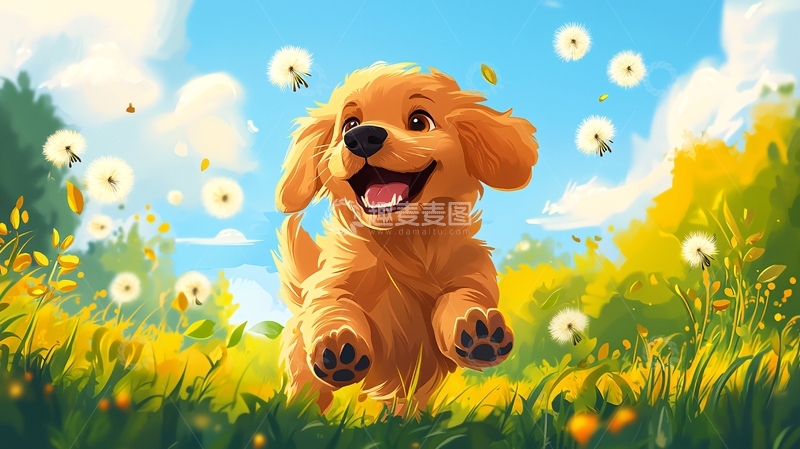 高清大图下载【趣麦麦图】金毛幼犬奔跑在草地