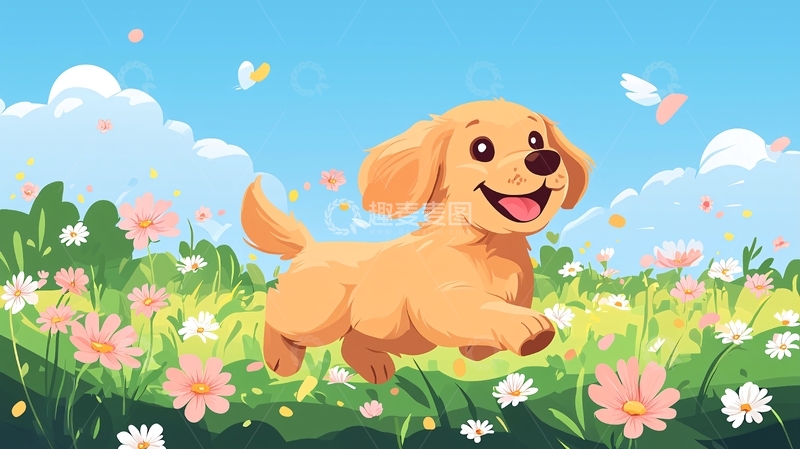 高清大图下载【趣麦麦图】卡通金毛幼犬