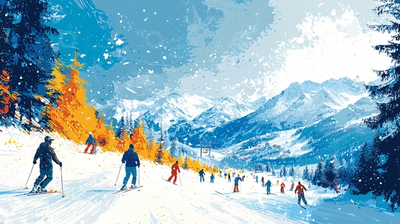 高清大图下载【趣麦麦图】雪山滑雪风景