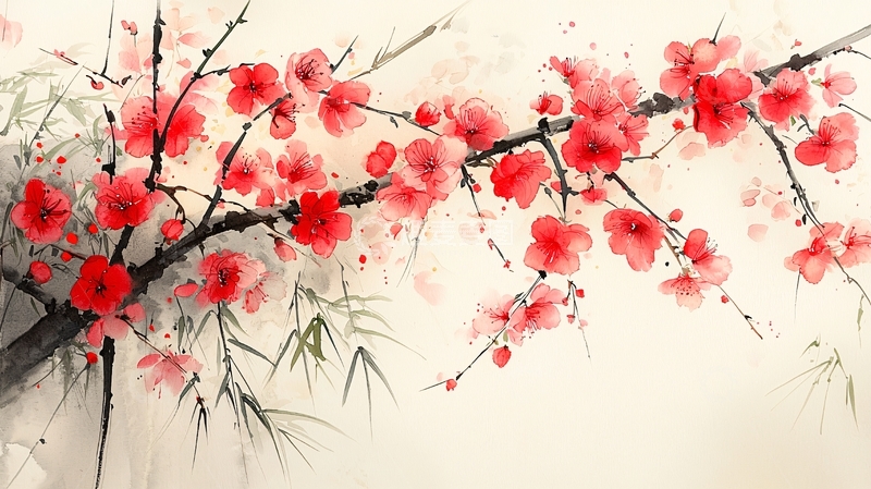 高清大图下载【趣麦麦图】红梅水墨画