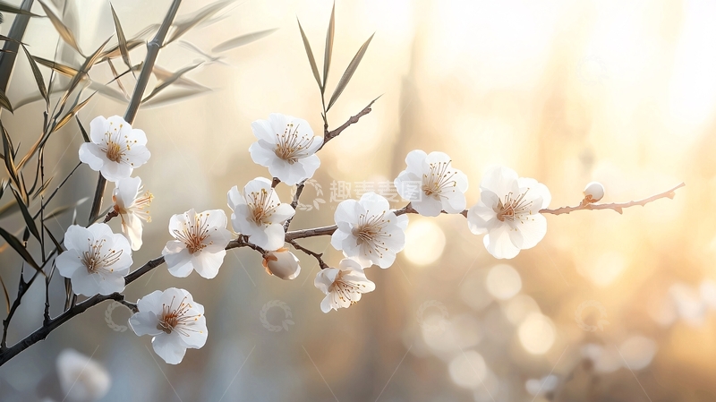 高清大图下载【趣麦麦图】清晨阳光下的梅花枝条