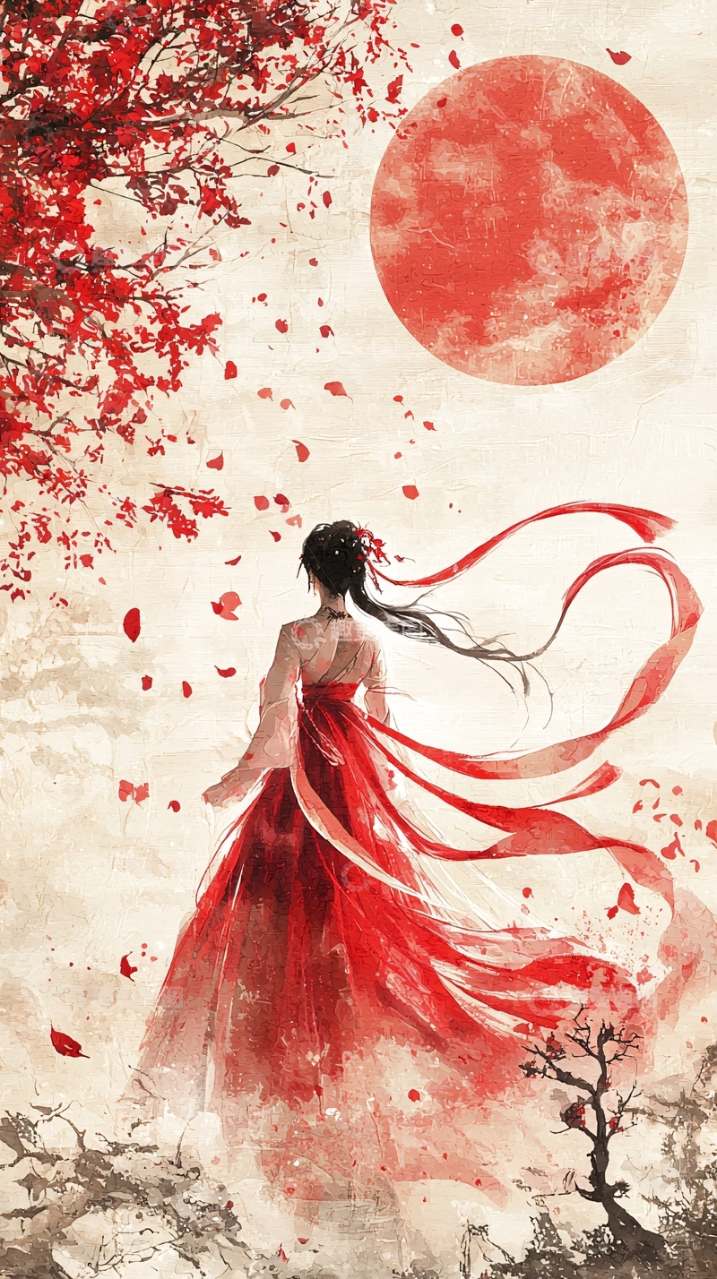 高清大图下载【趣麦麦图】红衣女子背影