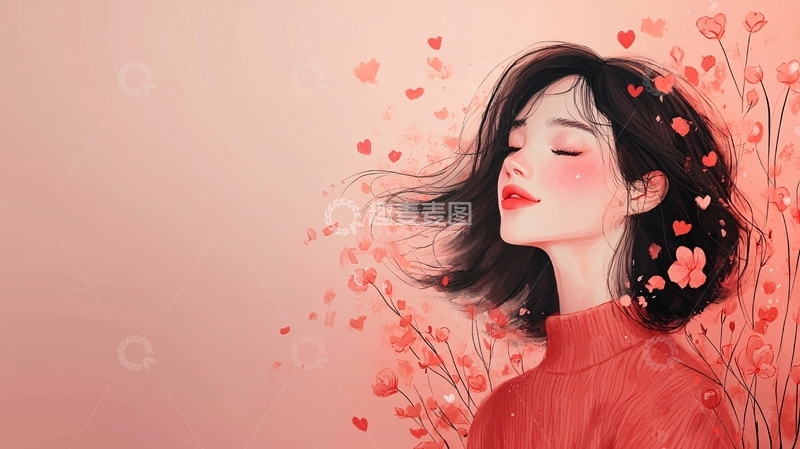高清大图下载【趣麦麦图】粉色系少女插画