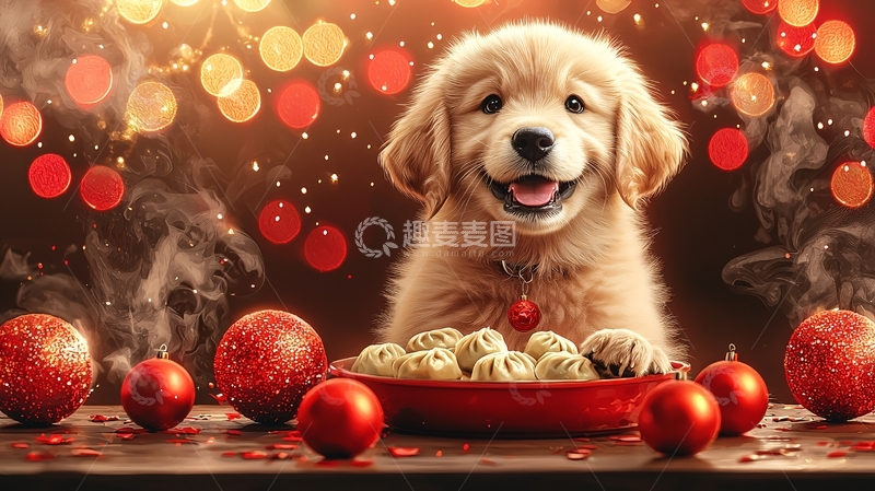 高清大图下载【趣麦麦图】圣诞节金毛幼犬
