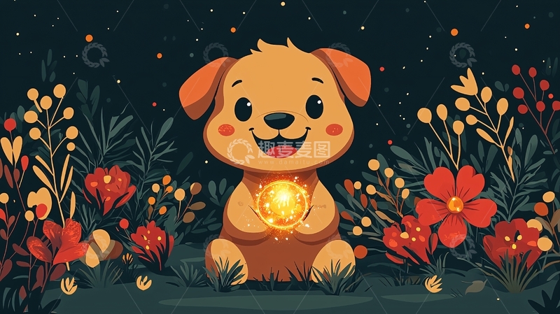 高清大图下载【趣麦麦图】小狗抱着发光球