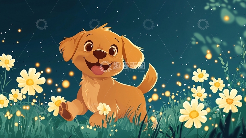 高清大图下载【趣麦麦图】卡通金毛犬