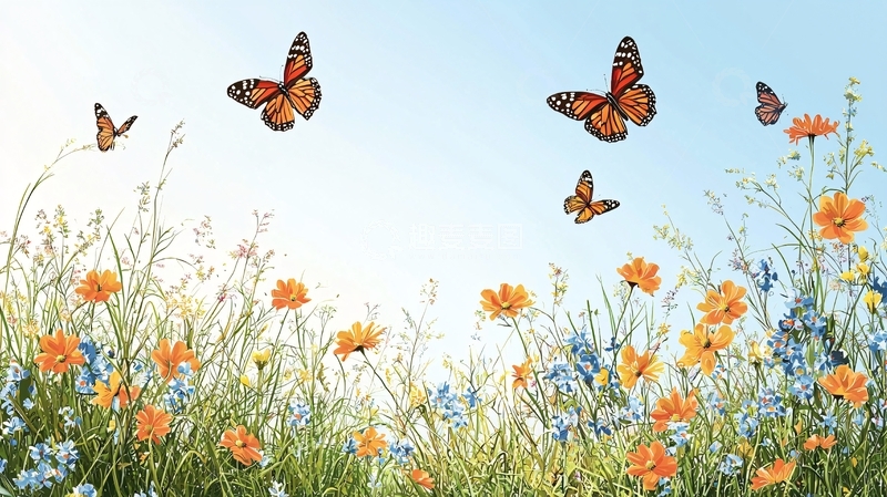 高清大图下载【趣麦麦图】蝴蝶飞舞花海