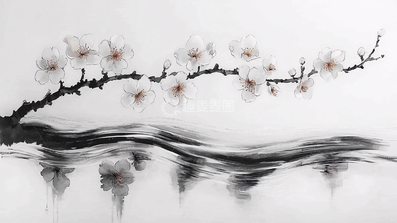高清大图下载【趣麦麦图】水墨画樱花