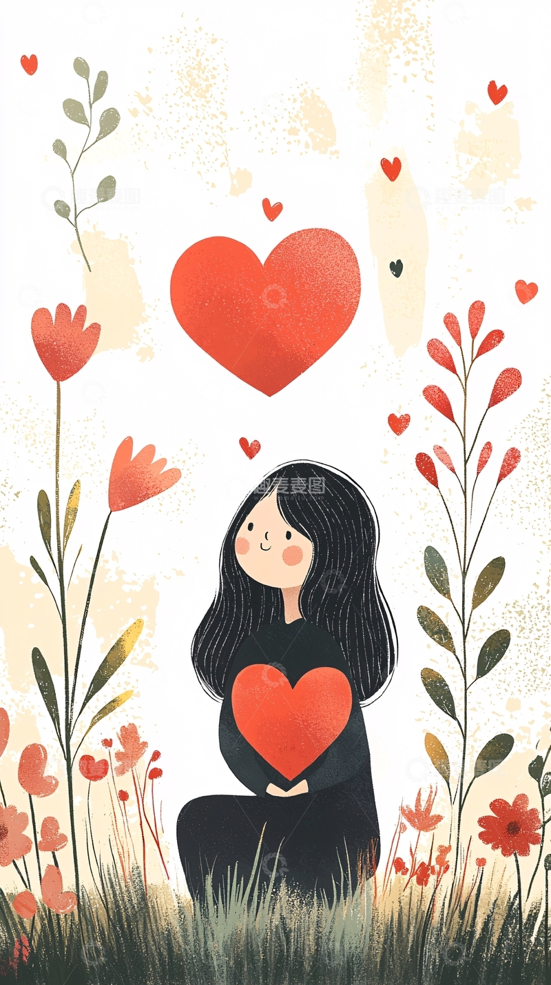 高清大图下载【趣麦麦图】女孩怀抱红心