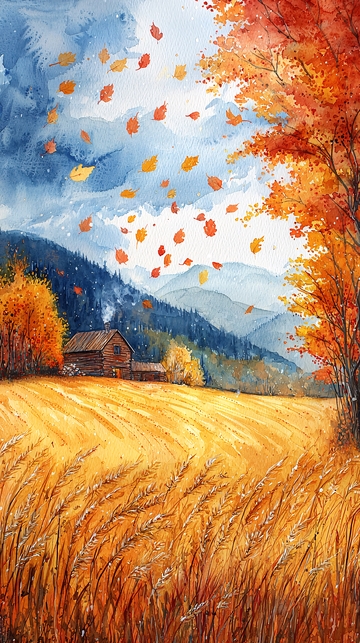 秋日田园水彩画