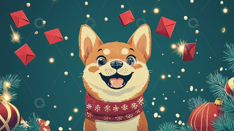 高清大图下载【趣麦麦图】卡通柯基犬与圣诞节元素