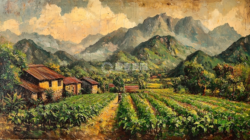高清大图下载【趣麦麦图】山村田园风景油画