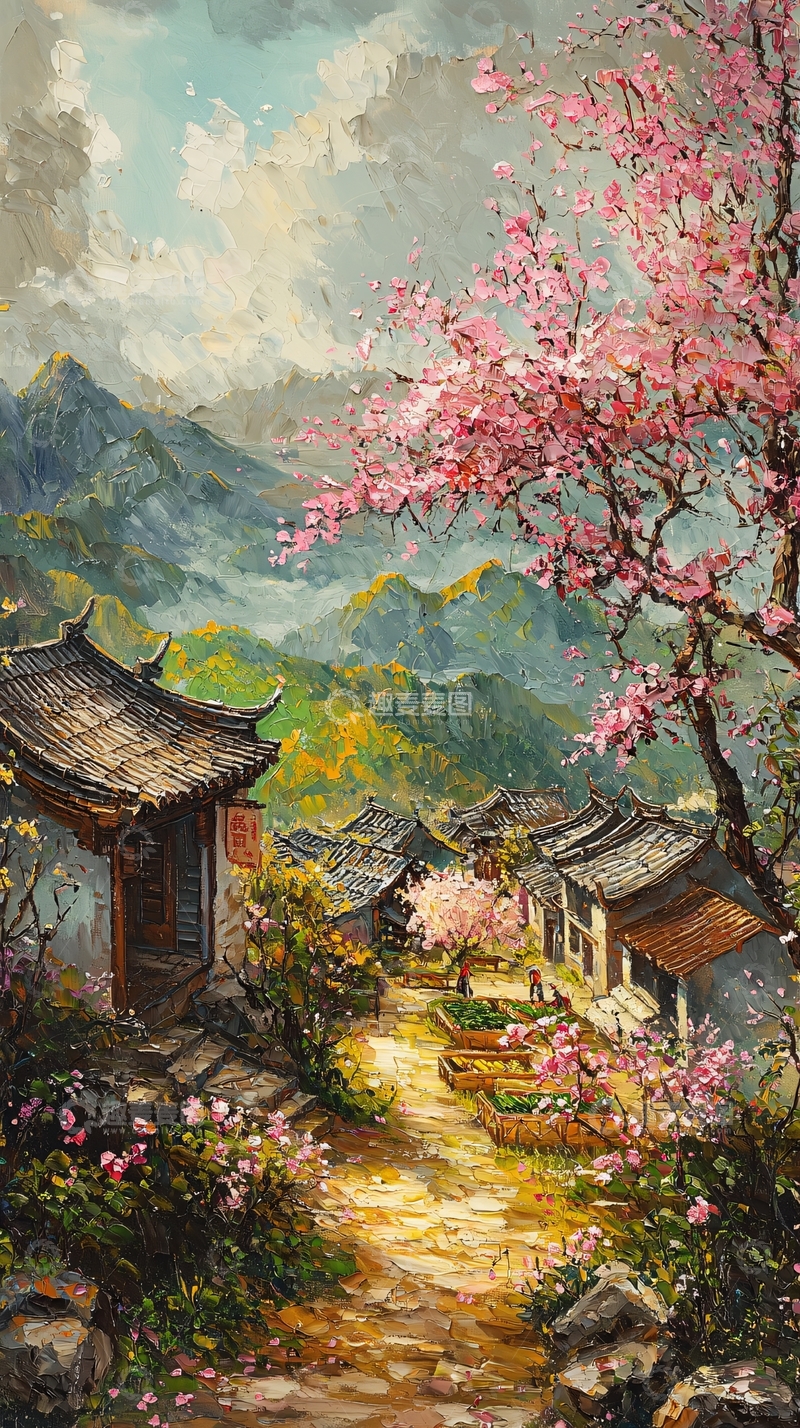 高清大图下载【趣麦麦图】水墨画山水村庄