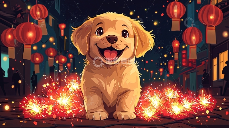 高清大图下载【趣麦麦图】新年喜庆小狗