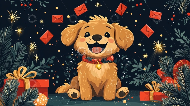 高清大图下载【趣麦麦图】圣诞节金毛犬贺卡