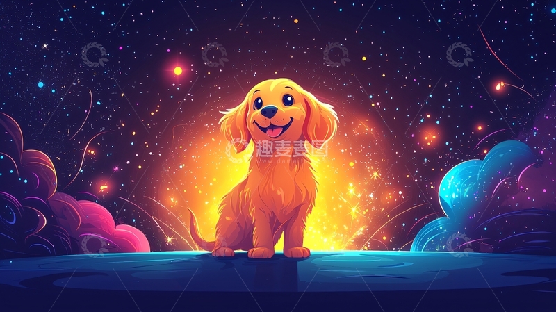 高清大图下载【趣麦麦图】星空背景下的快乐小狗