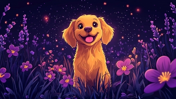 夜间金毛犬花田