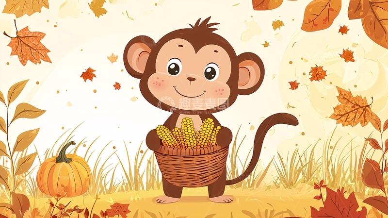 高清大图下载【趣麦麦图】秋天猴子卡通