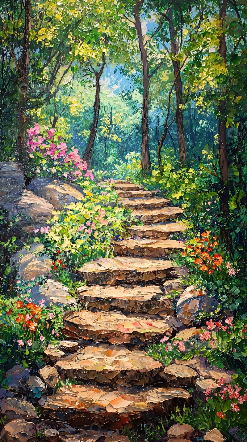 高清大图下载【趣麦麦图】森林石阶