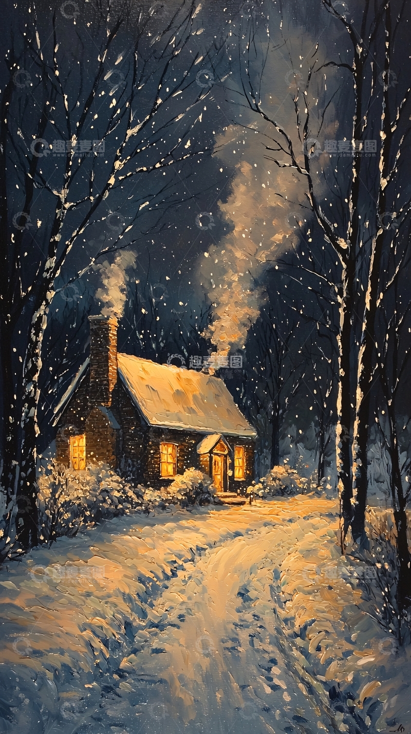 高清大图下载【趣麦麦图】雪夜小屋