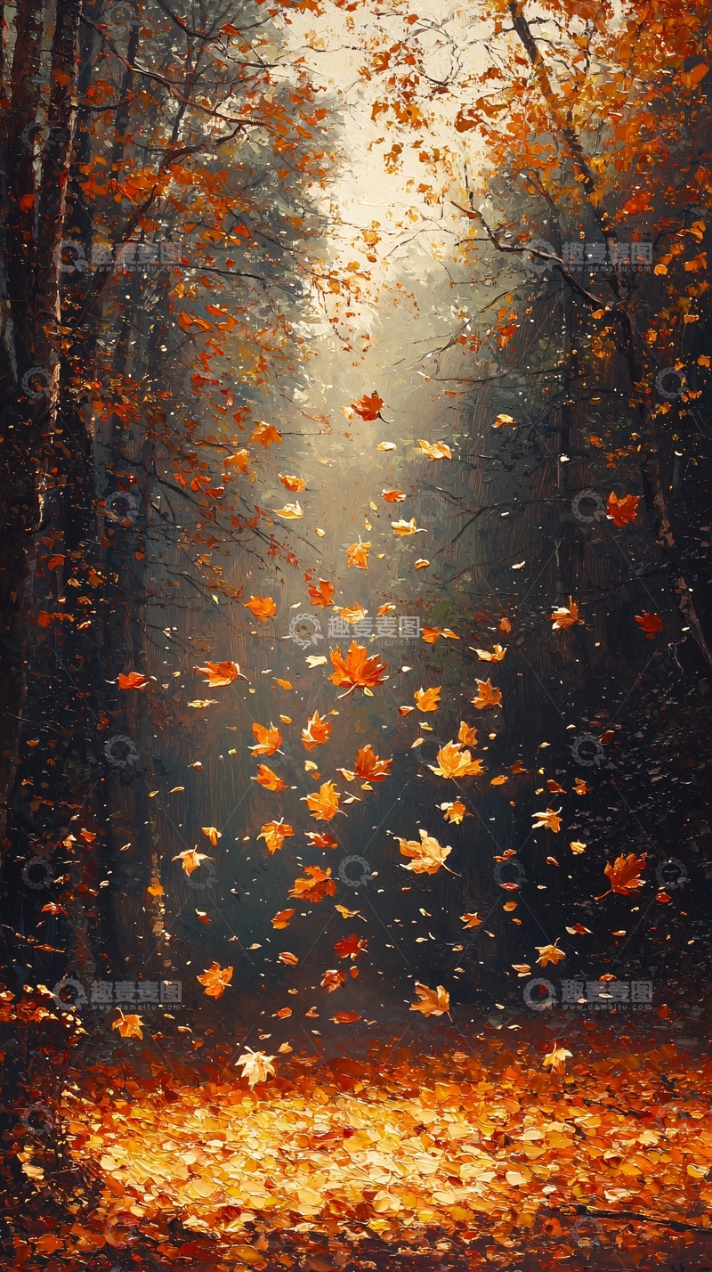 高清大图下载【趣麦麦图】秋日森林落叶飘零